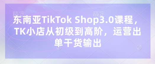 东南亚TikTok Shop3.0课程，TK小店​从初级到高阶，运营出单干货输出-星火轻创