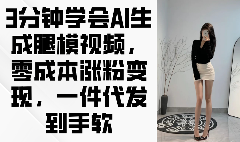 3分钟学会AI生成腿模视频，零成本涨粉变现，一件代发到手软-小艾项目网