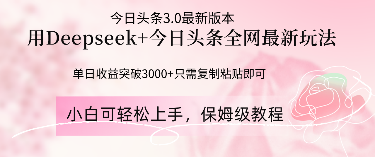 Deepseek结合今日头条全网最新玩法，单日收益突破3000+，只需要简单的…-星火轻创