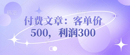 付费文章：客单价500，利润300-星火轻创