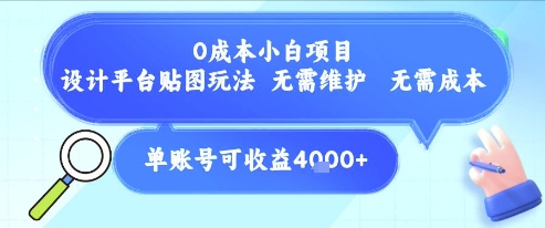 0成本小白项目，设计平台贴图玩法，无需维护，无需成本，单账号单月可产生收益4k+-星火轻创