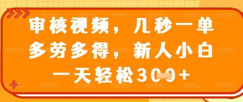 视频审核员，几秒一单，不限时间，不限地点，多做多得，新人小白一天轻松几张+【揭秘】-星火轻创