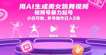 用AI生成美女跳舞视频，视频号暴力起号，小白可做，多号操作日入5张-星火轻创