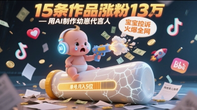 用AI制作幼崽代言人，宝宝的控诉火爆全网，15条作品涨粉13W，单号月入5位数实操教程-星火轻创