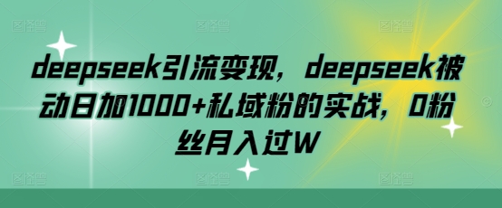 deepseek引流变现，deepseek被动日加1000+私域粉的实战，0粉丝月入过W-星火轻创
