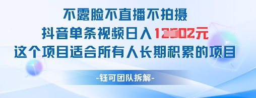 不露脸不直播不拍摄抖音单条视频日入1k+这个项目适合所有人长期积累的项目-星火轻创