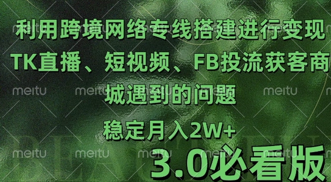 利用跨境电商网络及搭建TK直播、短视频、FB投流获客以及商城遇到的问题进行变现3.0必看版【揭秘】-星火轻创
