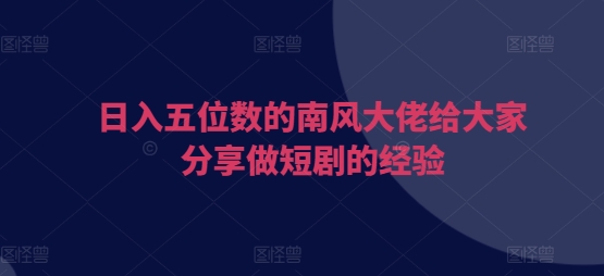 日入五位数的南风大佬给大家分享做短剧的经验-星火轻创