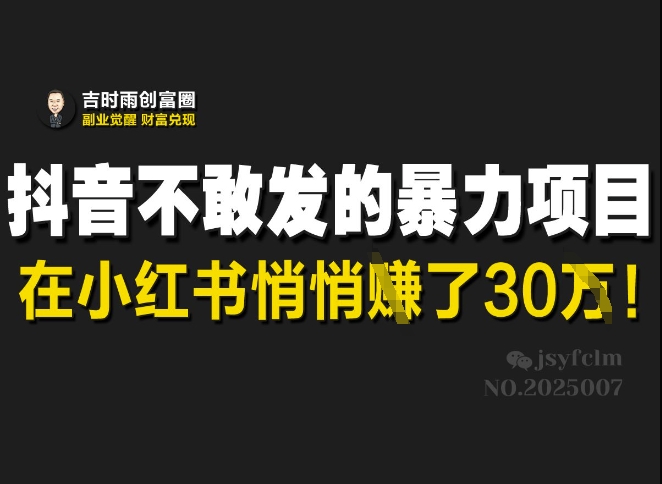 抖音不敢发的暴利项目，在小红书悄悄挣了30W-星火轻创