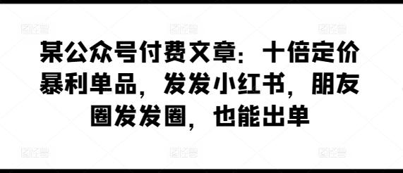 某公众号付费文章：十倍定价暴利单品，发发小红书，朋友圈发发圈，也能出单-星火轻创