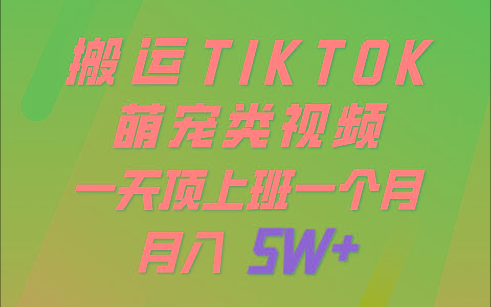 一键搬运TIKTOK萌宠类视频，一部手机即可操作，所有平台均可发布 轻松月入5W+-星火轻创