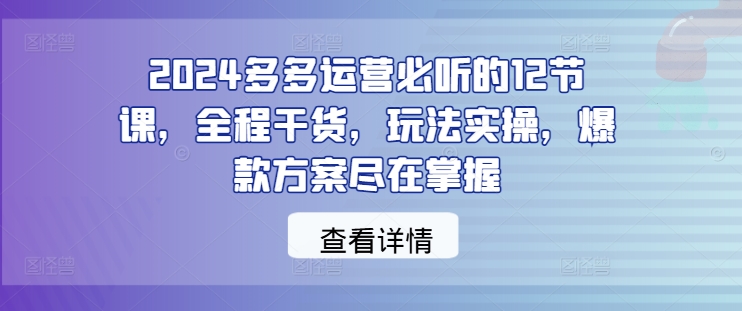 2024多多运营必听的12节课，全程干货，玩法实操，爆款方案尽在掌握-星火轻创