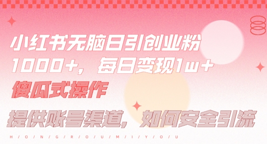 小红书无脑每日引流创业粉500+，小白每天只花半小时，躺赚长尾收益【揭秘】-星火轻创
