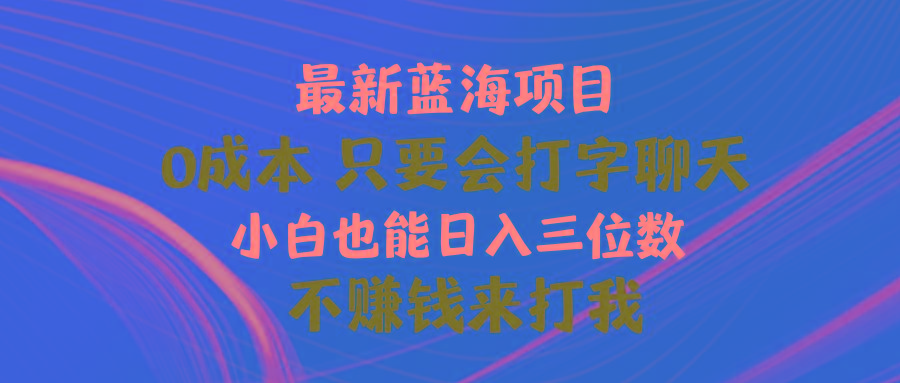 最新蓝海项目 0成本 只要会打字聊天 小白也能日入三位数 不赚钱来打我-星火轻创