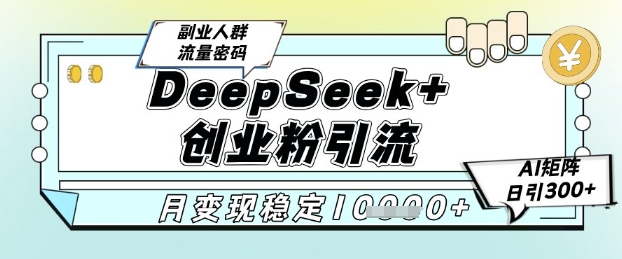 DeepSeek+创业粉精准引流，全新分享课4.0玩法，AI矩阵日引300+，多种变现方式，稳定月入1W-星火轻创