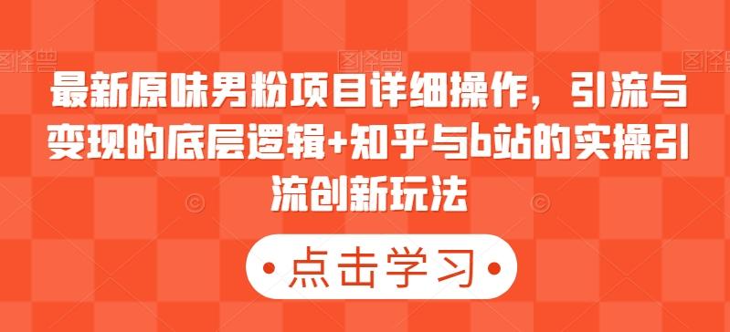 最新原味男粉项目详细操作，引流与变现的底层逻辑+知乎与b站的实操引流创新玩法-星火轻创