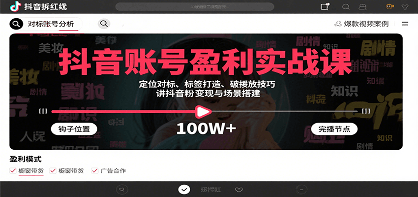 抖音账号盈利实战课,定位对标、标签打造、破播放技巧,讲涨粉变现与场景搭建-星火轻创