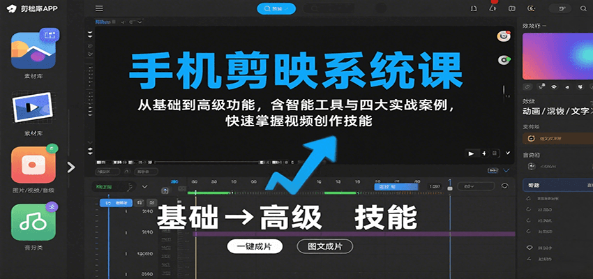 手机剪映系统课,从基础到高级功能,含智能工具与四大实战案例,快速掌握视频创作技能-星火轻创