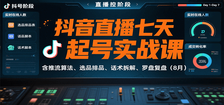 抖音直播七天起号实战课：含推流算法、选品排品、话术拆解、罗盘复盘(8月)-星火轻创