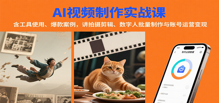 AI视频制作实战:含工具使用、爆款案例,讲拍摄剪辑、数字人批量制作与账号运营变现-星火轻创
