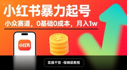 小红书暴力起号，小众赛道，0基础0成本，月入1w-星火轻创