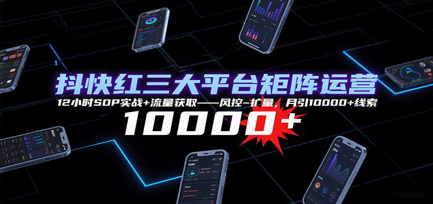 抖快红三大平台矩阵运营,12小时SOP实战+流量获取-风控-扩量,月引10000+线索-星火轻创