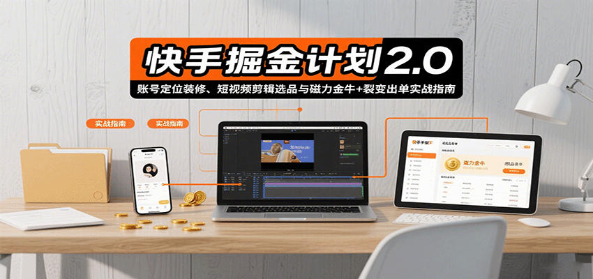 快手掘金计划2.0,账号定位装修、短视频剪辑选品与磁力金牛+裂变出单实战指南-星火轻创