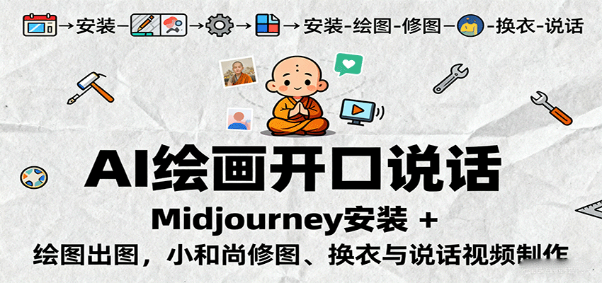 AI绘画开口说话,Midjourney安装 + 绘图出图,小和尚修图、换衣与说话视频制作-星火轻创