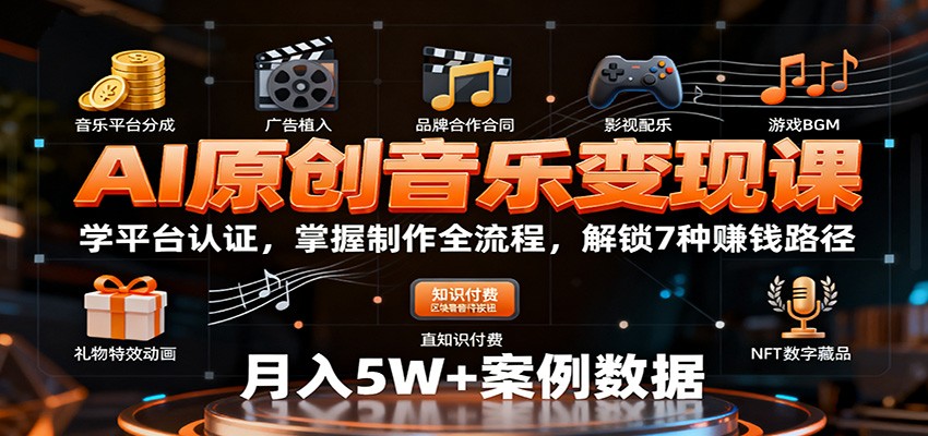 AI原创音乐变现课:学平台认证,掌握制作全流程,解锁7种赚钱路径-星火轻创