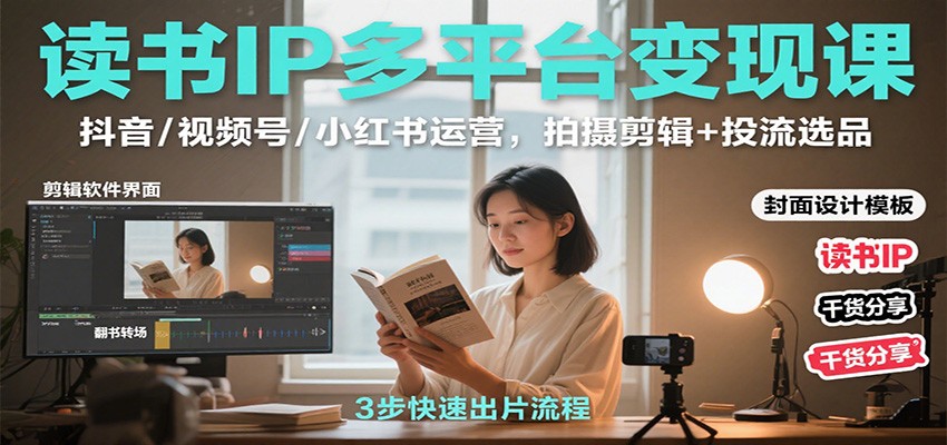 读书IP多平台变现课:抖音/视频号/小红书运营,拍摄剪辑+投流选品-小艾项目网