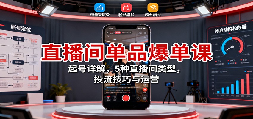 直播间单品爆单课:起号详解,5种直播间类型,投流技巧与运营-小艾项目网