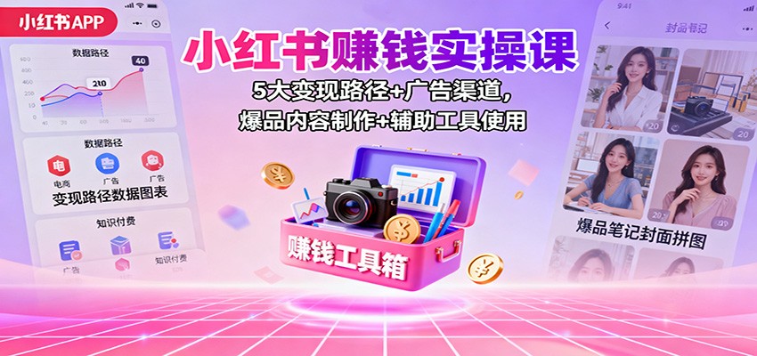 小红书赚钱实操课:5大变现路径+广告渠道,爆品内容制作+辅助工具使用-星火轻创