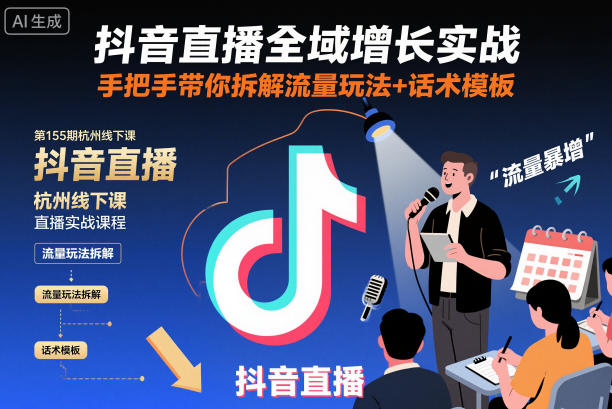 抖音直播全域增长实战第155期杭州线下课，手把手带你拆解流量玩法+话术模板-星火轻创