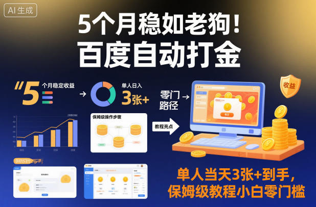 5个月稳如老狗！百度自动打金，单人当天3张+到手，保姆级教程小白零门槛【揭秘】-星火轻创