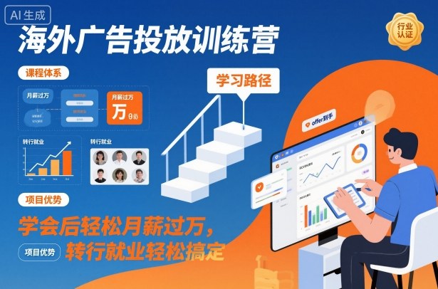 海外广告投放训练营，学会后轻松月薪过万，转行就业轻松搞定-小艾项目网