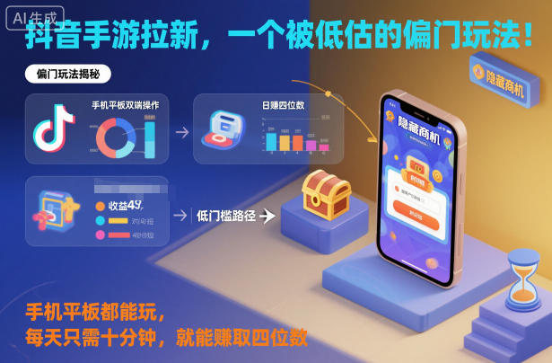 抖音手游拉新，一个被低估的偏门玩法！手机平板都能玩，每天只需十分钟，就能賺取四位数【揭秘】-星火轻创
