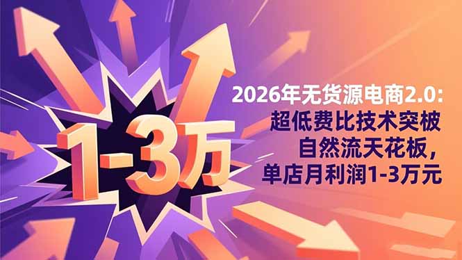 2026年无货源电商2.0【更新】：超低费比技术突破自然流天花板，单店月利润1-3万元-星火轻创