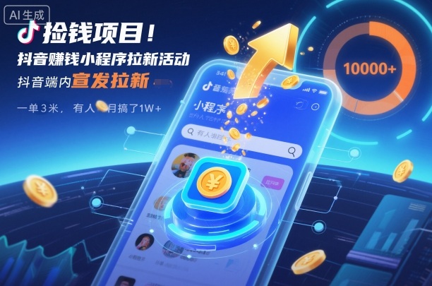 捡钱项目！抖音賺钱小程序拉新活动，抖音端内宣发拉新，一单3米，有人半个月搞了1W+-星火轻创