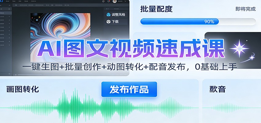 AI图文视频速成课:一键生图+批量创作+动图转化+配音发布,0基础上手-小艾项目网