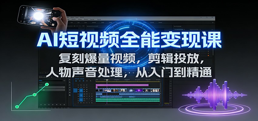 AI短视频全能变现课:复刻爆量视频,剪辑投放,人物声音处理,从入门到精通-星火轻创