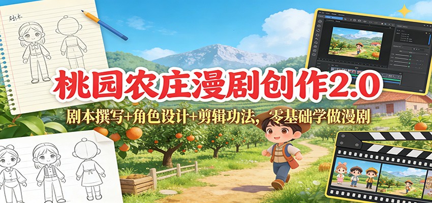 桃园农庄漫剧创作2.0:剧本撰写+角色设计+剪辑功法,零基础学做漫剧-星火轻创