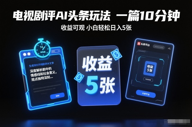 电视剧评AI头条玩法，一篇10分钟，收益可观，小白轻松日入5张+【独家】-星火轻创
