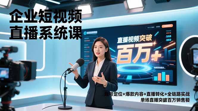 企业短视频直播系统课，账号定位+爆款内容+直播转化+全链路实战，单场直播突破百万销售额-星火轻创