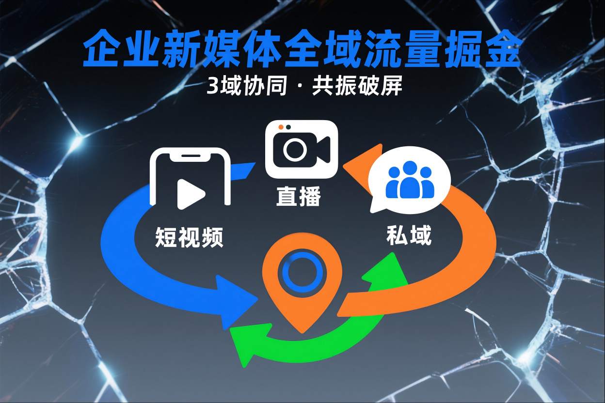 短视频全域商业模式，企业新媒体全域流量掘金，3域协同，共振破屏，短视频-直播-私域-地域-星火轻创