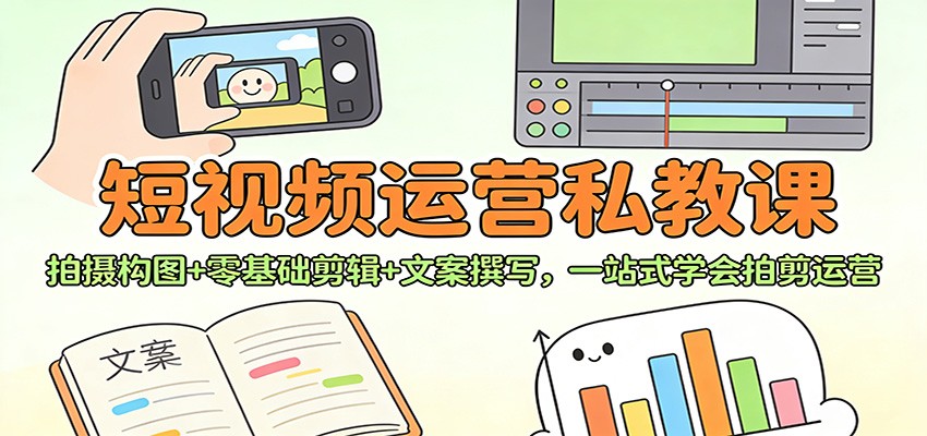 短视频运营私教课:拍摄构图+零基础剪辑 +文案撰写,一站式学会拍剪运营-星火轻创
