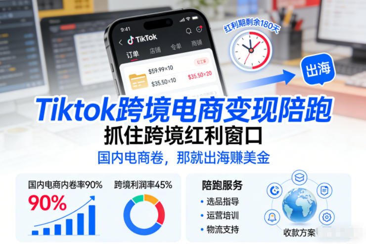 Tiktok跨境电商变现陪跑，抓住跨境红利窗口，国内电商卷，那就出海賺美金-星火轻创