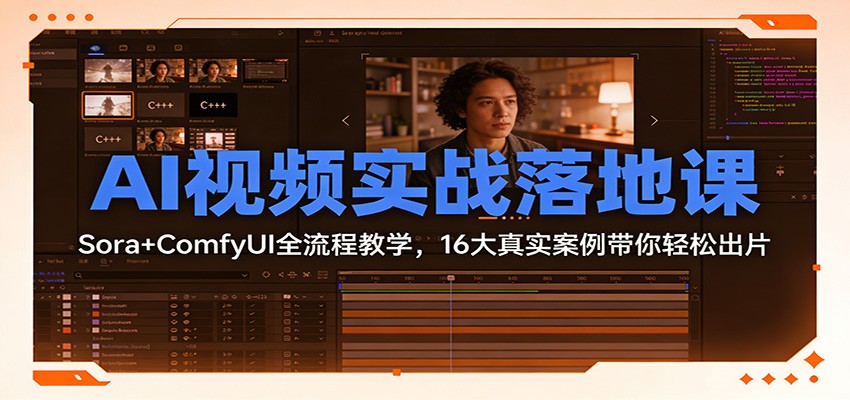 AI视频实战落地课:Sora+ComfyUI全流程教学,16大真实案例带你轻松出片-星火轻创