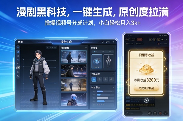 漫剧黑科技，一键生成，原创度拉满，撸爆视频号分成计划，小白轻松月入3k+-星火轻创