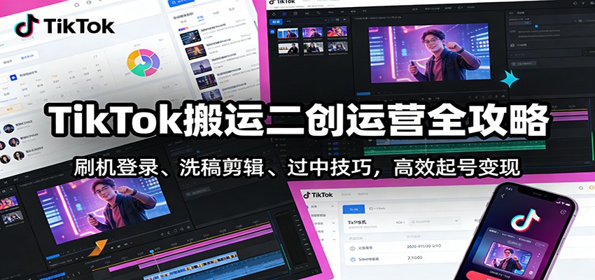 TikTok搬运二创运营全攻略:刷机登录、洗稿剪辑 、过中技巧,高效起号变现-小艾项目网