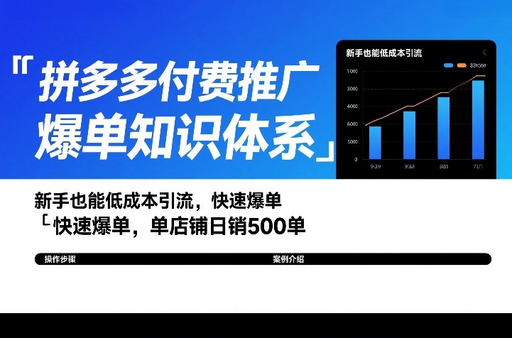 拼多多付费推广爆单知识体系，新手也能低成本引流，快速爆单，单店铺日销500单-星火轻创